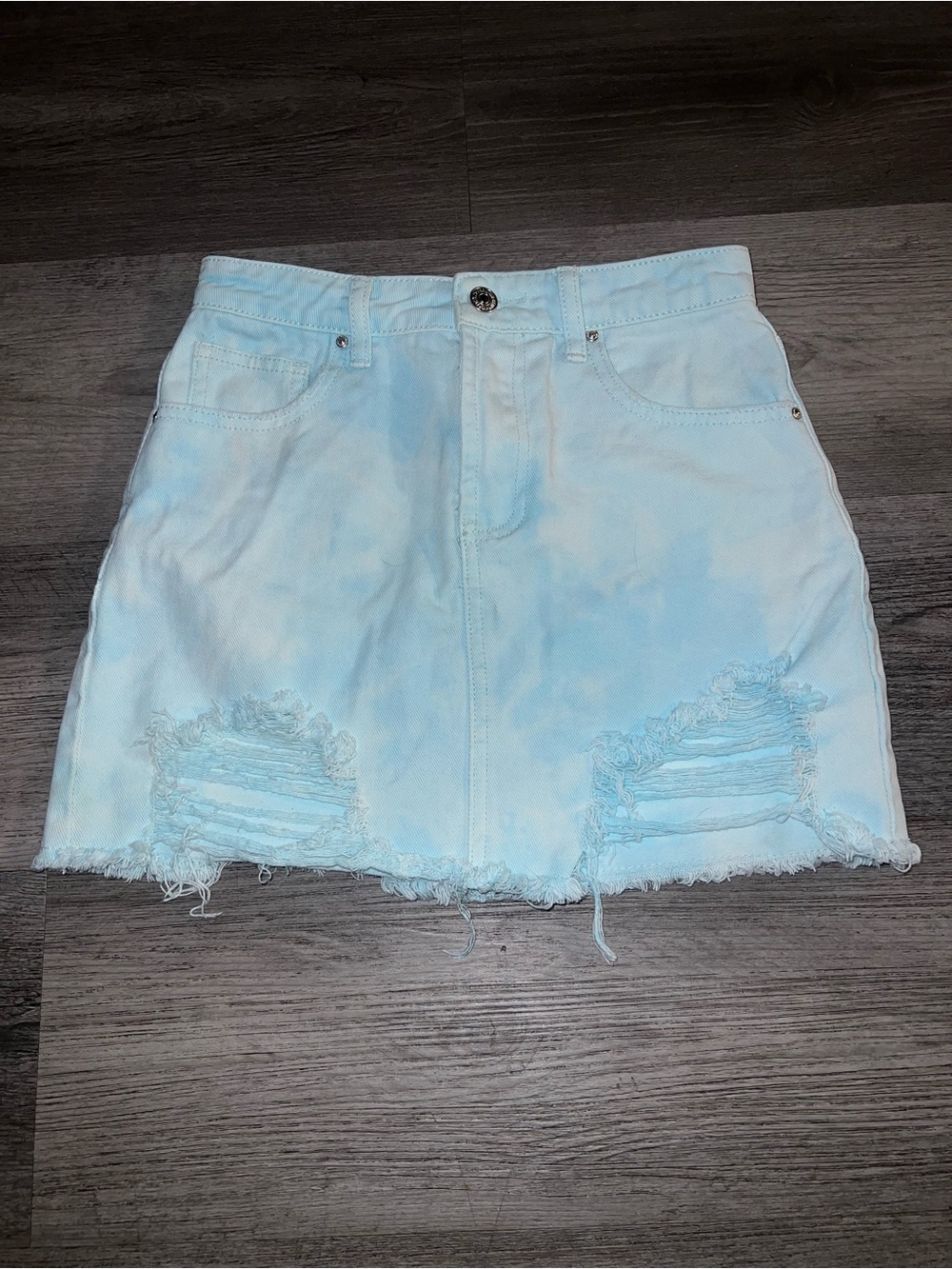 Forever 21 Distressed Acid Wash / Cloud Dye Denim Mini Skirt